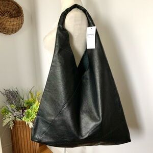 NWT Black Italian Leather Oversized Slouchy Hobo Shoulder Bag My Choice Italy